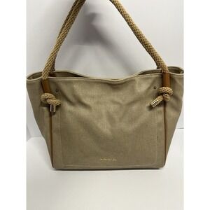 Michael Kors Isla Large Natural Burlap Tote Rope Leather  Purse